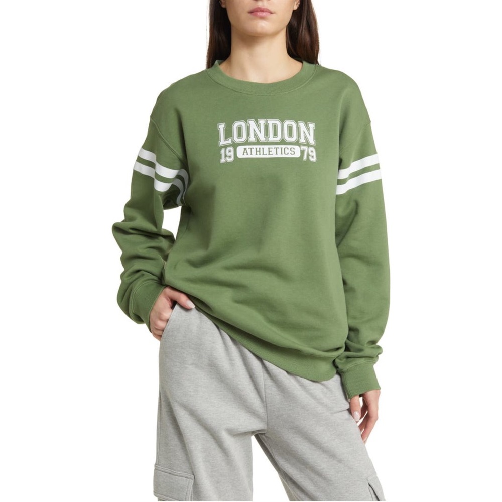 Green London Athletics Women's Fleece Varsity Sweatshirt NWOT Size Medium